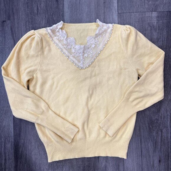 Yellow Vintage Beaded Lace Sweater - Picture 2 of 4